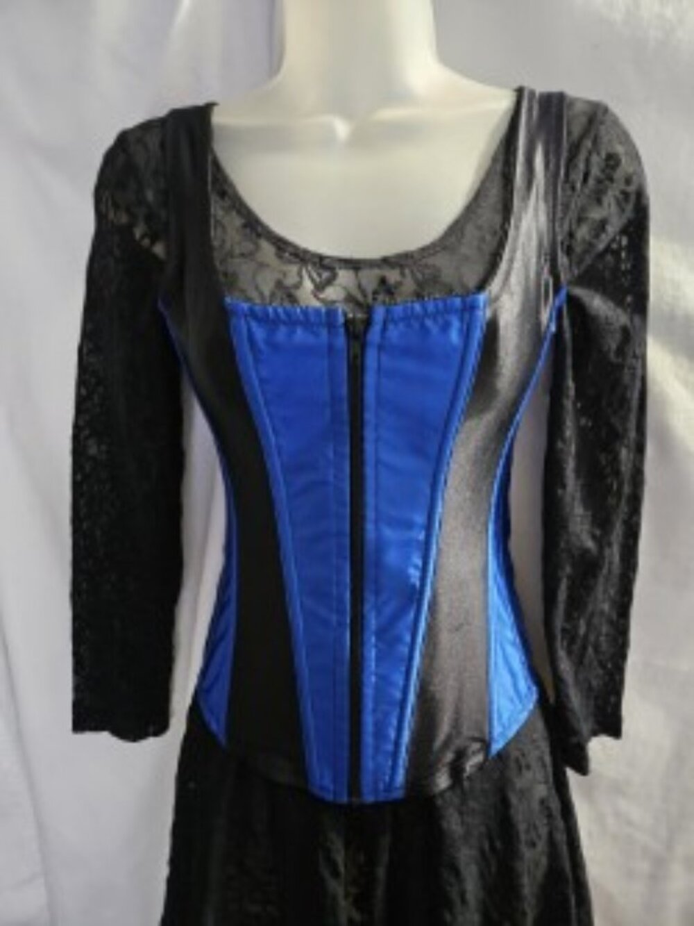 NWT Last 7916 32bra/XS Blue Black Corset Bustier Bodice Garter tabs Victorian